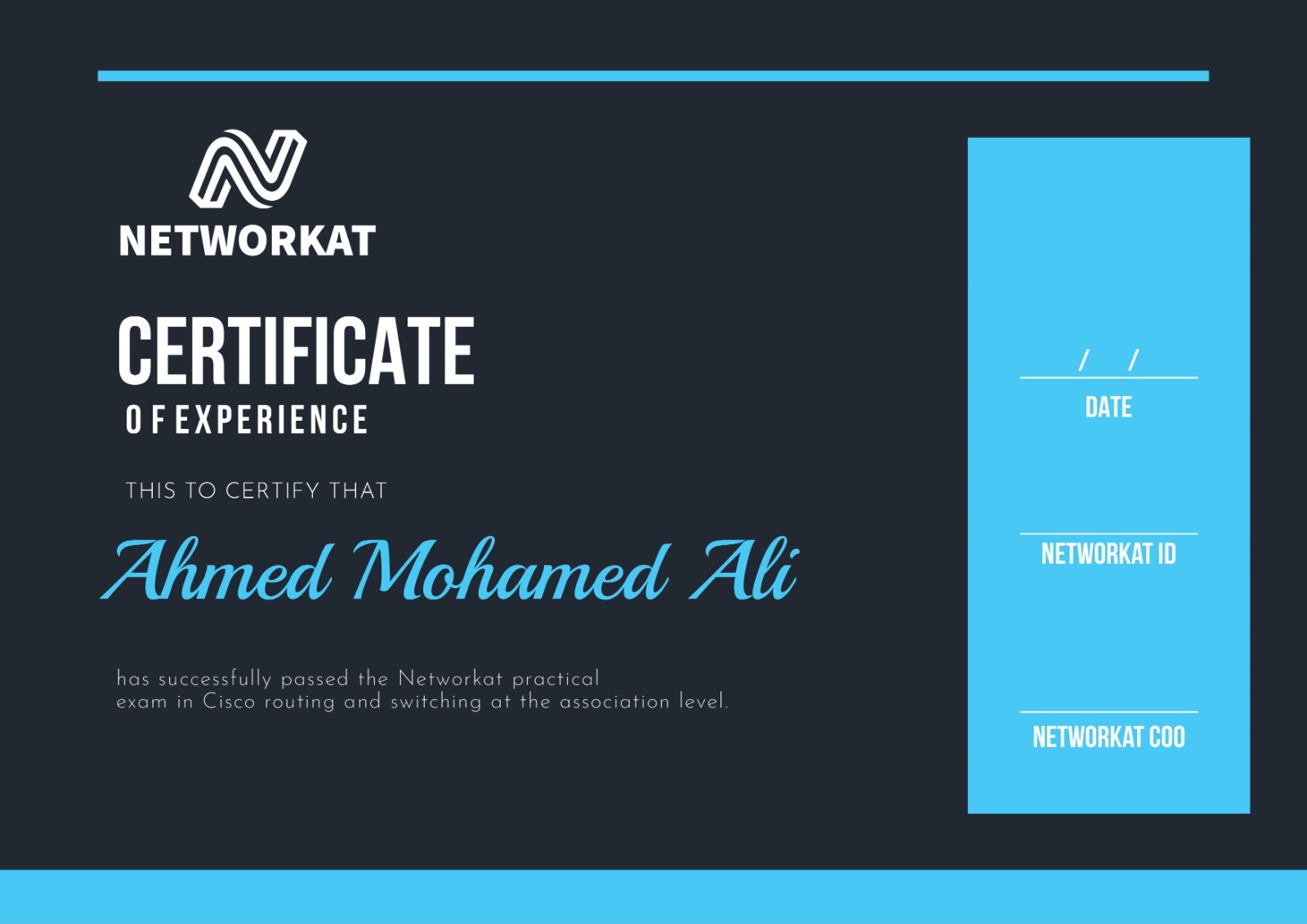 Networkat IISS Certificate of Experience